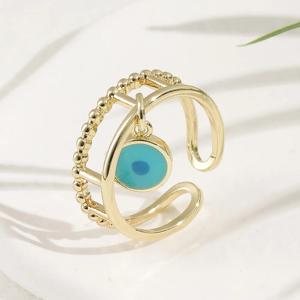 Geometric Double Layer Tail Ring Evil Eye Popular Rings Women's All-match Ring Wholesale Opening Adjustable