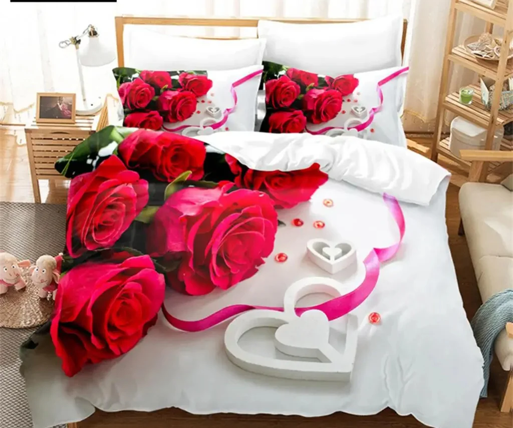 

Flower Duvet Cover Set Bed Single Red Rose Quilt Cover 3D Comforter Bedding Sets 3pcs with Pillow Case King Size Full Wedding