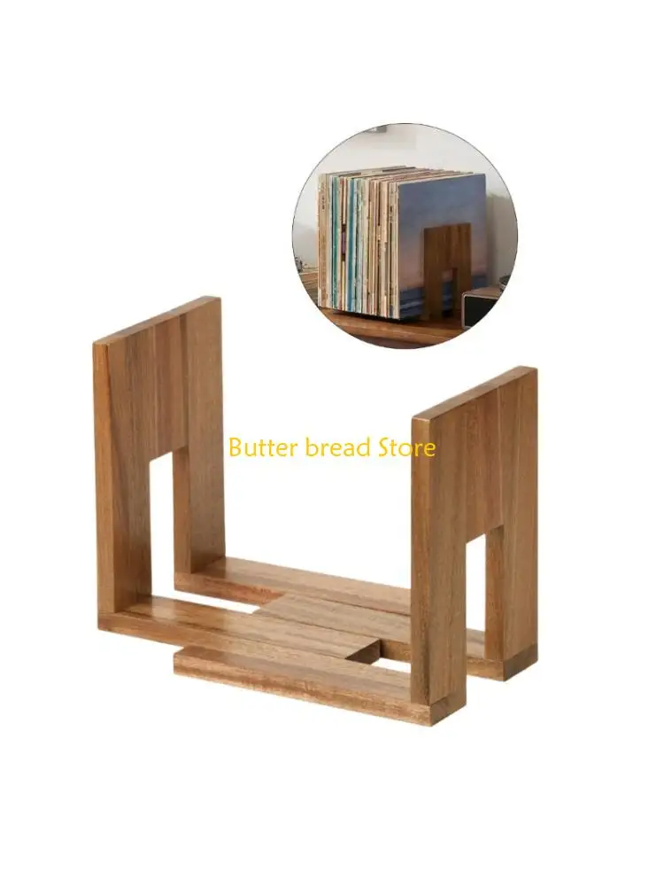 W89C File Organiser Stand L Wooden Bookend Adjustable Desk Book Magazine Storage Rack for Living Room Offices