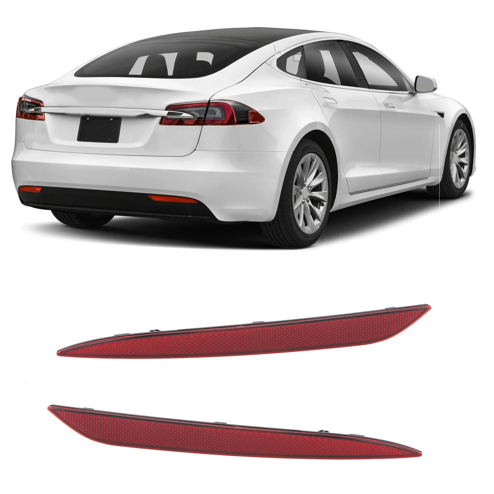 

1Pc Car Rear Bumper Reflector Red Lens Left Right Side Tail Bumper Reflective Strip For Tesla Model S 2018‑2023