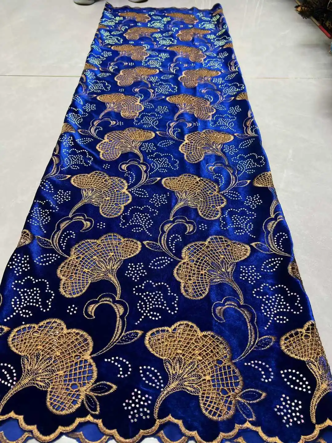 New Diamond Velvet Fabric Laser Embroidered Hotfix Rhinestone Floral African Lace for DIY Wedding Dresses Bags Sewing by Yards