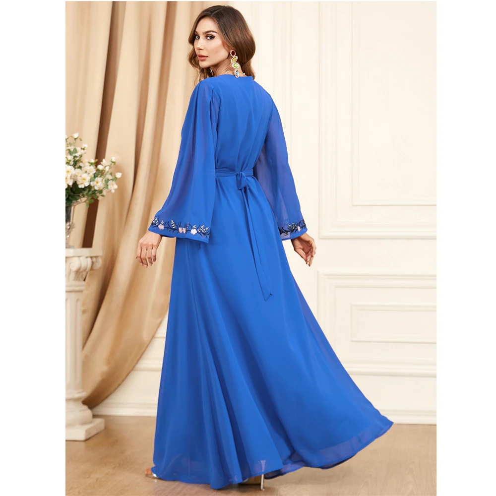 Imagem -03 - Abaya Bordado para Mulheres Muçulmanas Vestidos Maxi Longos Kaftan Marroquino Turquia e Árabe Festa Islâmica Vestido Eid Ramadan Outono 2023