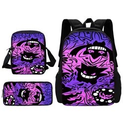 Cartoon G-Gengars School Bag For Boy Girls with Shoulder Bags Pencil box Cartoon Backpack for Child P-pokemons