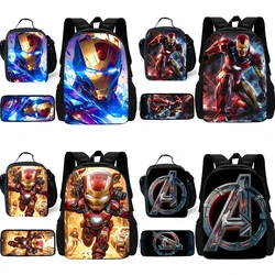 3 pcs set Cute Anime For Irons Man Child School Backpack with Lunch Bags ,Pencil Bags ,School Bags for Boys Girls Best Gift