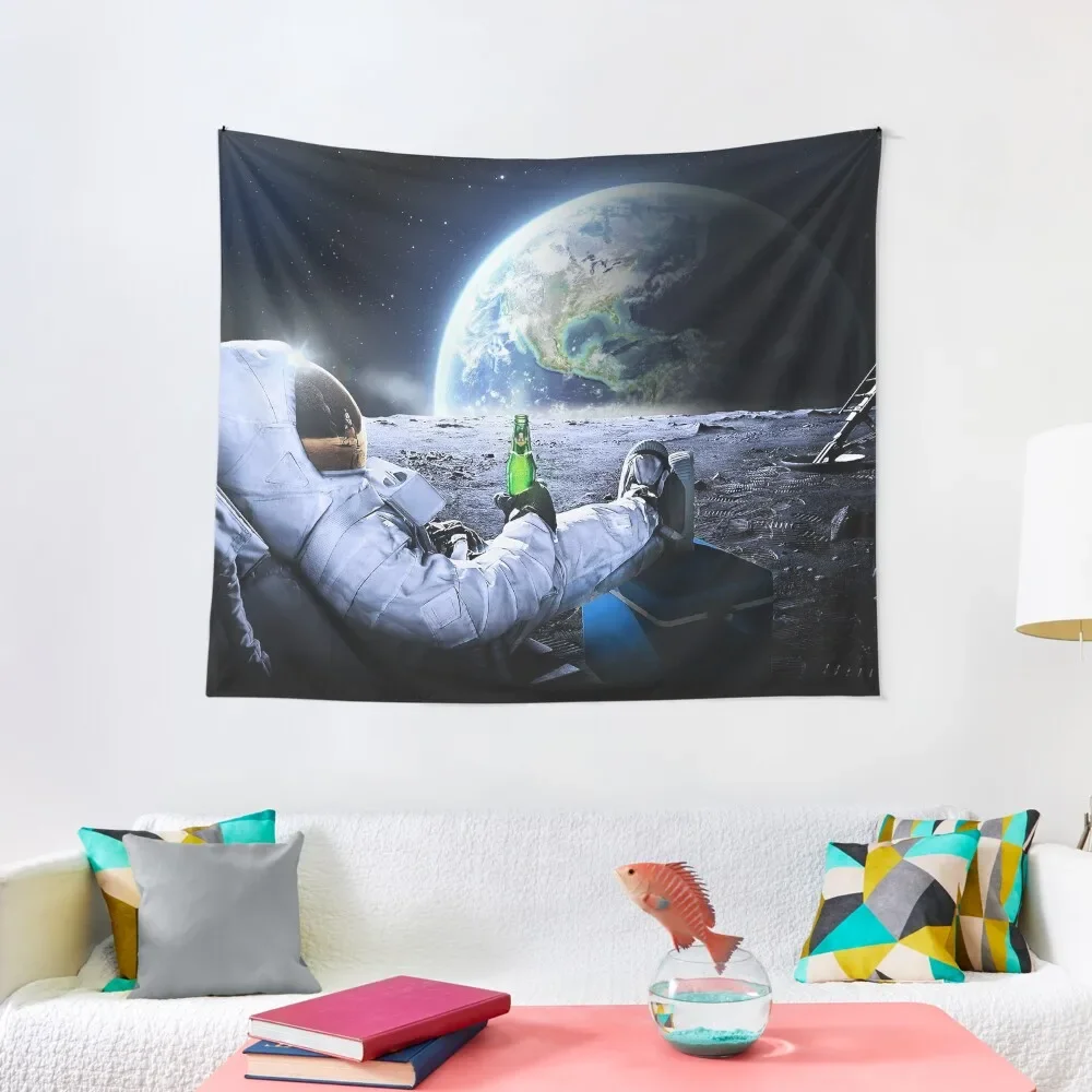 

Astronaut on the Moon with beer  HQ-quality, BESTSELLER Tapestry Wall Mural Room Decore Aesthetic Tapestry