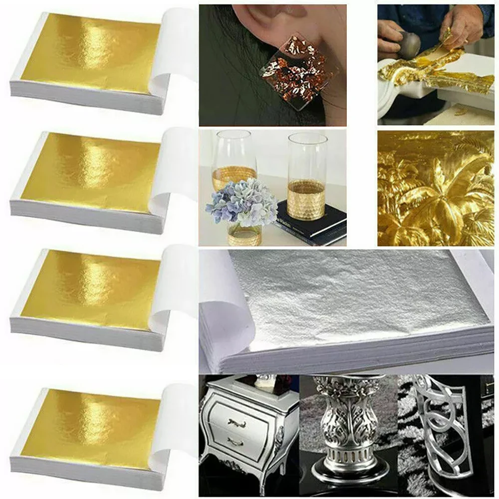 400 Sheets Leaf Foil Gilding Art Craft Metallic Transfer DIY Imitation Gold Silver Paper Birthday Party Wedding Decor 8.5*8cm