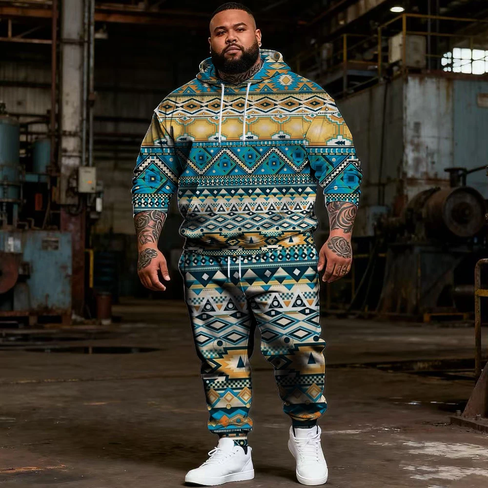 

S-9xl Мужская толстовка больших размеров большого и высокого размера: этнические, клетчатые элементы — одежда из двух предметов, дышащий материал, стильный дизайн