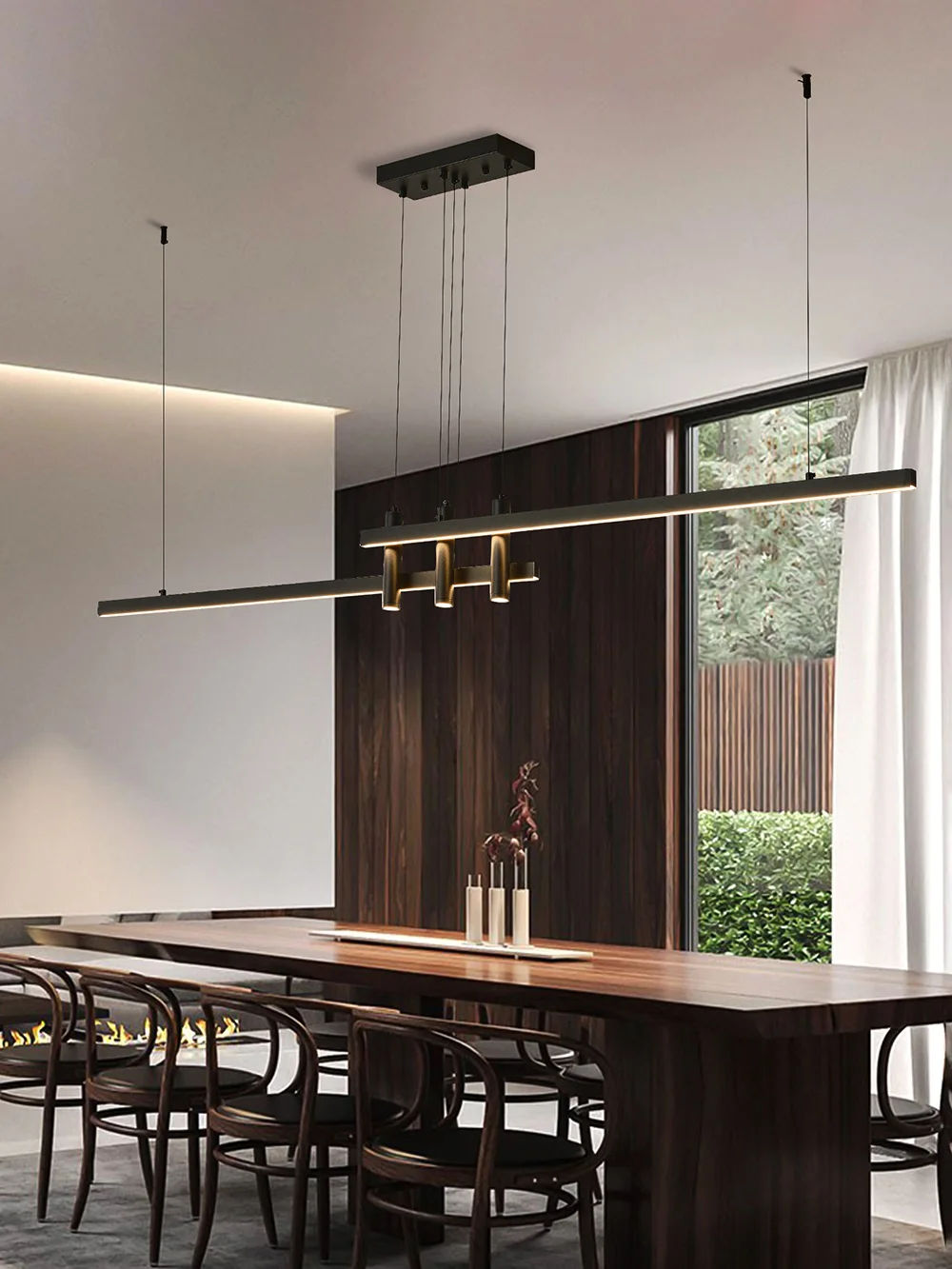 

Светло-черный подвесной светильник, современный светодиодный потолок для столовой, кухни, острова, украшение дома, линейные подвесные люстры с регулируемой яркостью