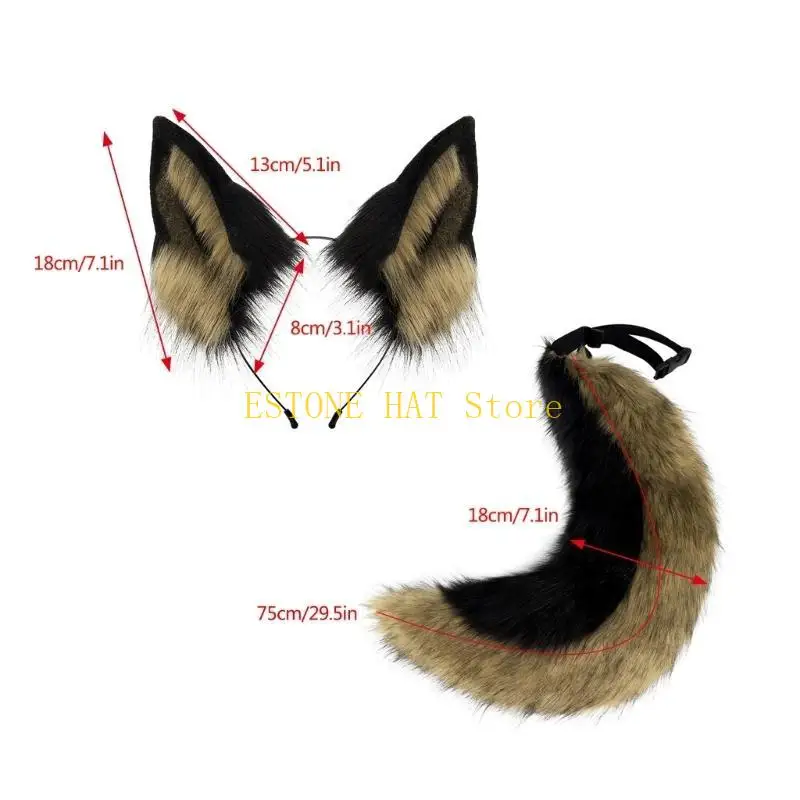 49MF Dierenkostuum Halloween Wolf Hondenkostuumaccessoires inclusief hoofdband met dierenoren en dierenstaart