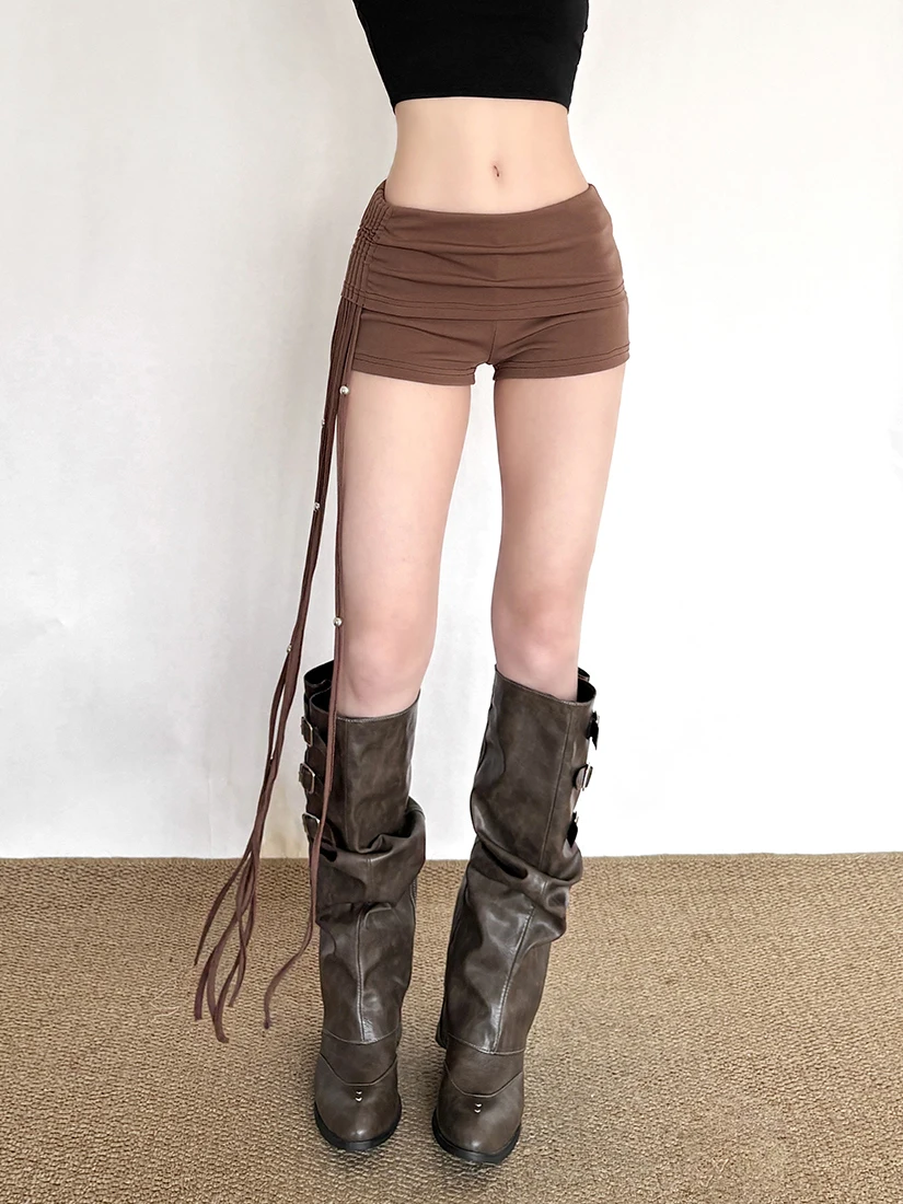 

Sisjuly Western Wilderness Cool Spicy Short Casual Pants Women Summer Low Waist Elastic Straight Leg Tight Fit Breathable