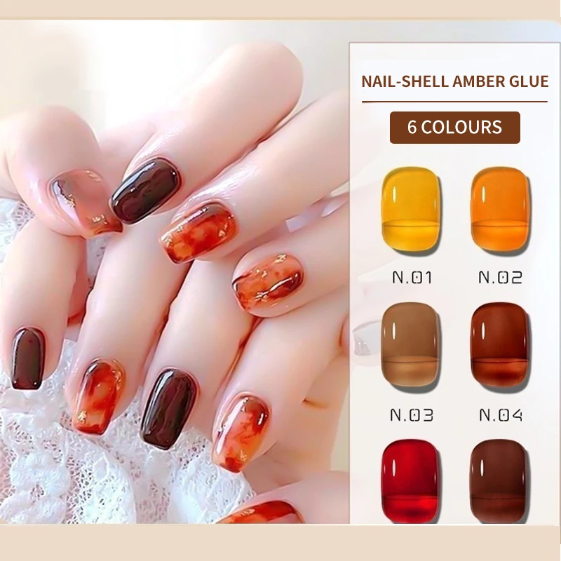 5g Translucent Jelly Amber Nail Gel Semi Permanent UV Maillard Jelly Amber Gel Long-Lasting 6Colorful Brown Crystal Manicure Gel