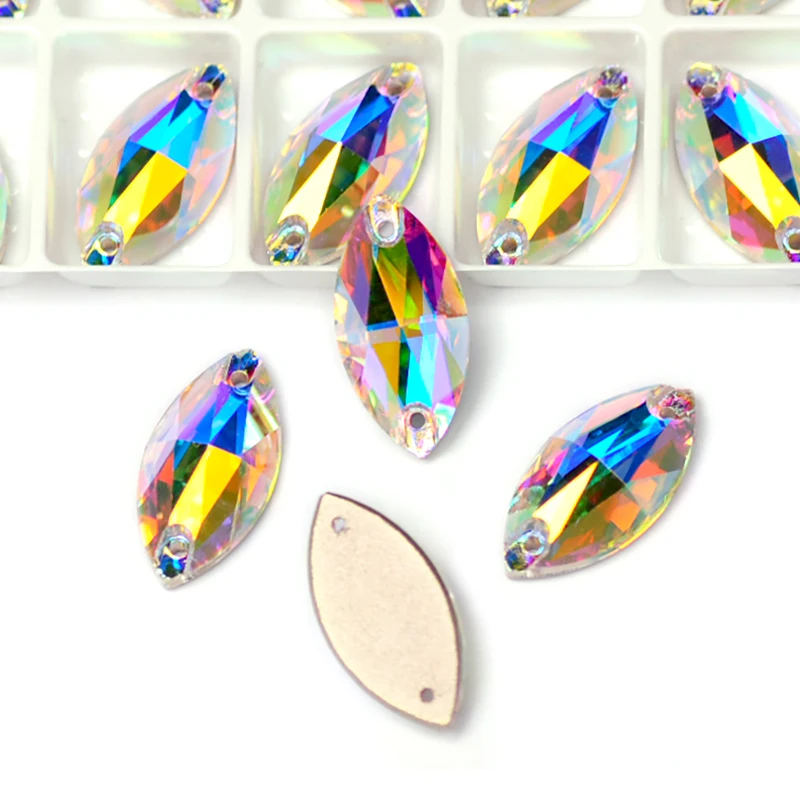 Pubrilex Navette Aufnähbare Strasssteine Bunte Glas-Glitzersteine mit Facettenschliff für Eiskunstlauf, Gymnastikanzüge und Kleidungszubehör – Detail 13
