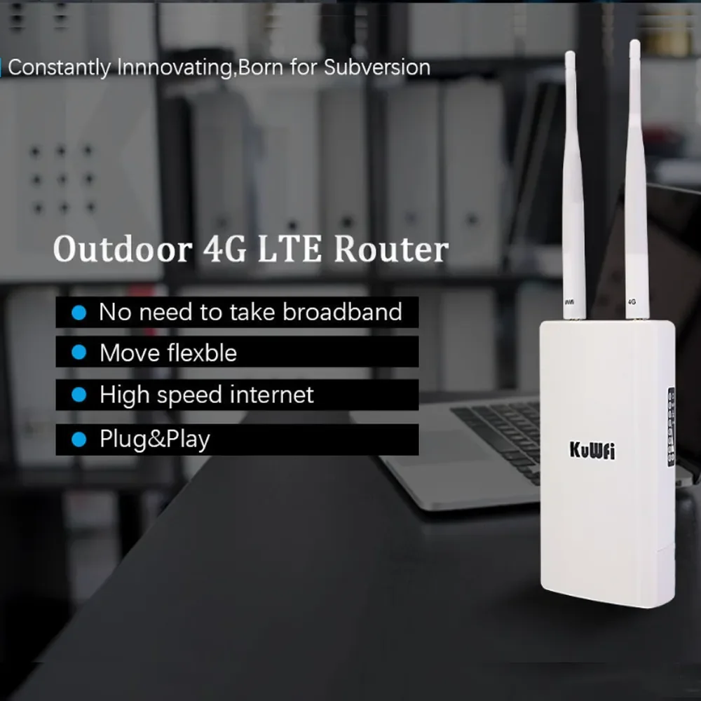 KuWFi Outdoor CAT4 4G LTE Router 300Mbps 2.4G Wireless Wi-fi Router External Antenna with SIM Card Slot 48V POE for Wifi Camera