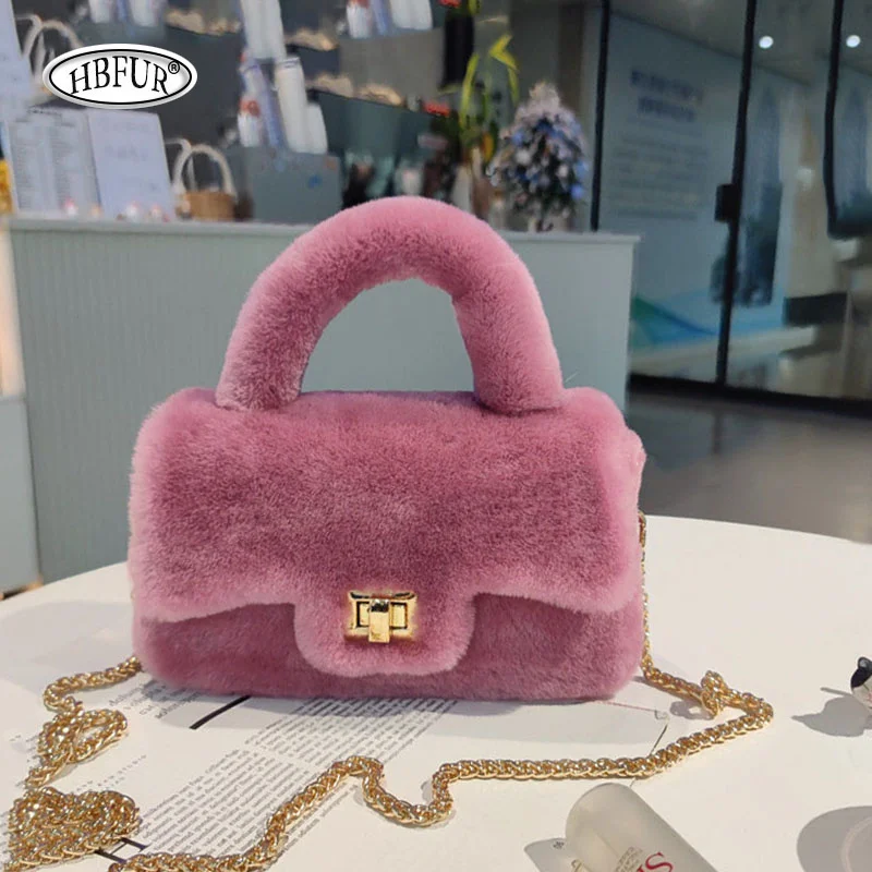 

New Fashionable Women's Bag 2026 Wool Fur Bags for Woman Handbags Solid Color Soft Real Fur Handbag Crossbody Bags Shoulder Bag