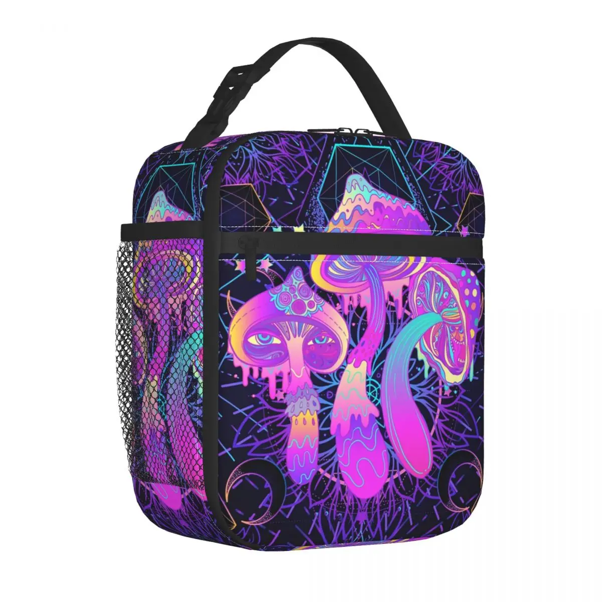 Magic Mushroom Trippy Psychedelic Neon Pastel Goth Portable Lunch Boxes Multifunction Cooler Thermal Food Insulated Lunch Bag