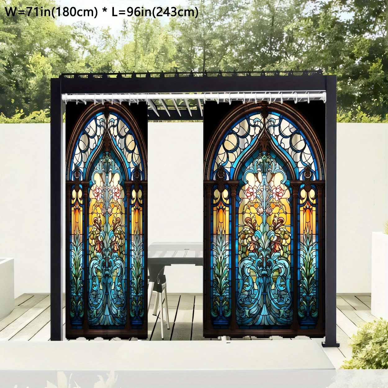 Modern Waterproof Qutdoor Curtain With Colorful Door Pattern-Light-Filtering, Machine Washable Polyester Privacy Screen ForPatio