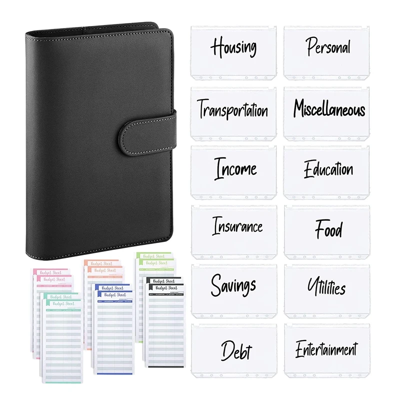 최고 거래 A6 PU 가죽 예산 바인더 세트, 바인더 커버 개인 플래너 바인더 돈 절약 현금 봉투 시스템, 25 개