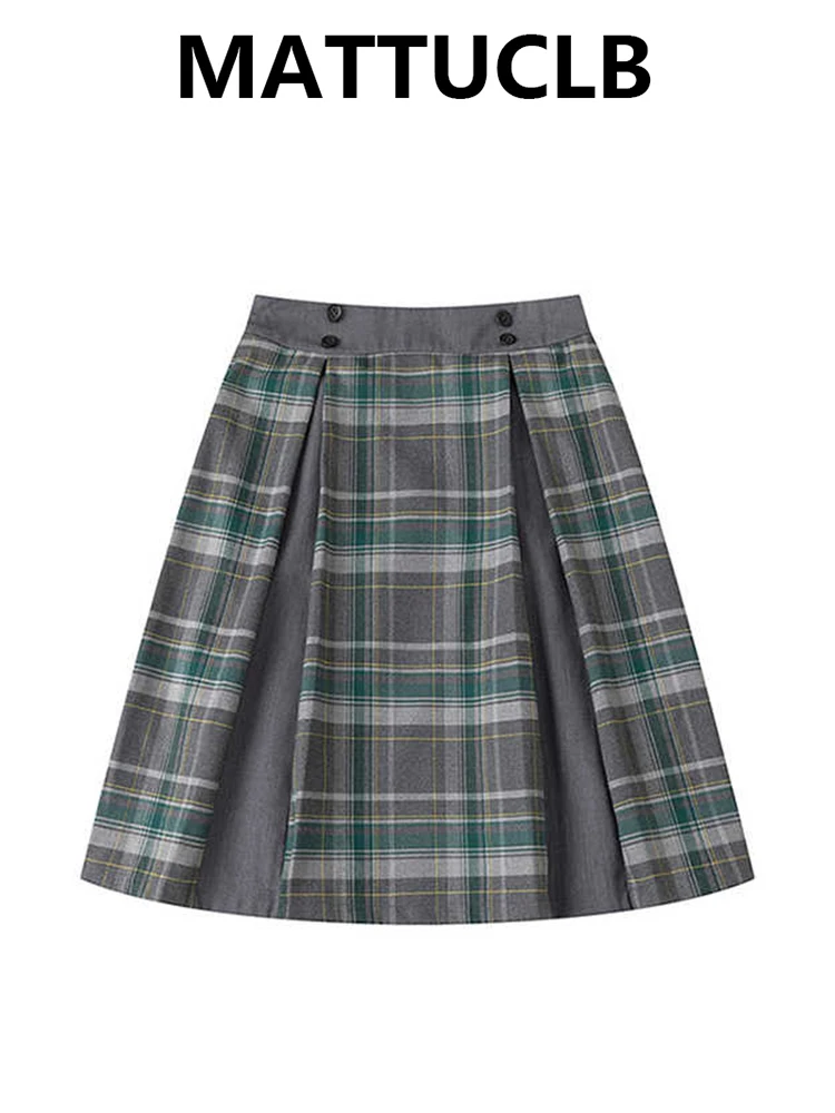 

Women's Midi Plaid Skirt Korean Fashion A-line Preppy Skirt Vintage Aesthetic 2000s Pleated Skirt Party Coquette Y2k Design New