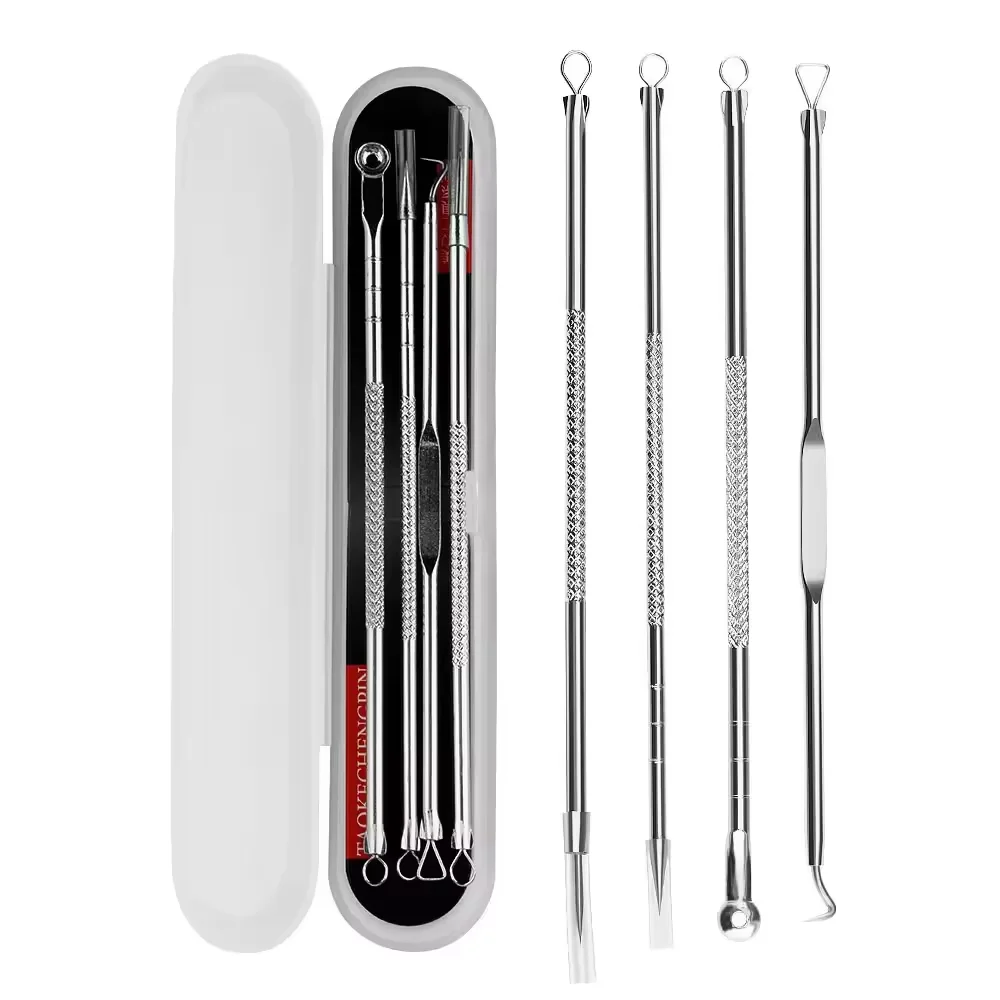 Comédon de points noirs d'acné, dissolvant de boutons et de imperfections, soins de la peau pour femmes, beauté, traitement de l'acné, nettoyeur de pores, crochet à aiguille, 4 pièces