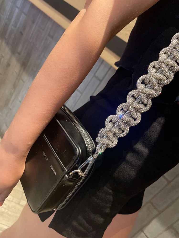 Luxury Designer Rhinestones Diamond Bling Woven Shoulder Strap Square Bag Women\'s Handbag Evening Bag Clutch Purse Messenger Bag