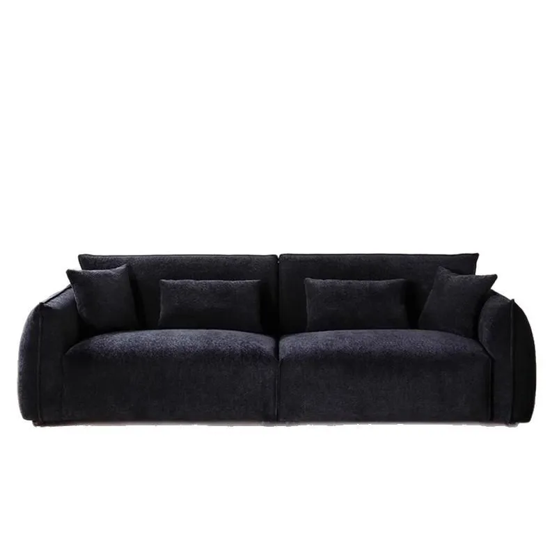 

Black straight row chenille simple small apartment three-person fabric sofa