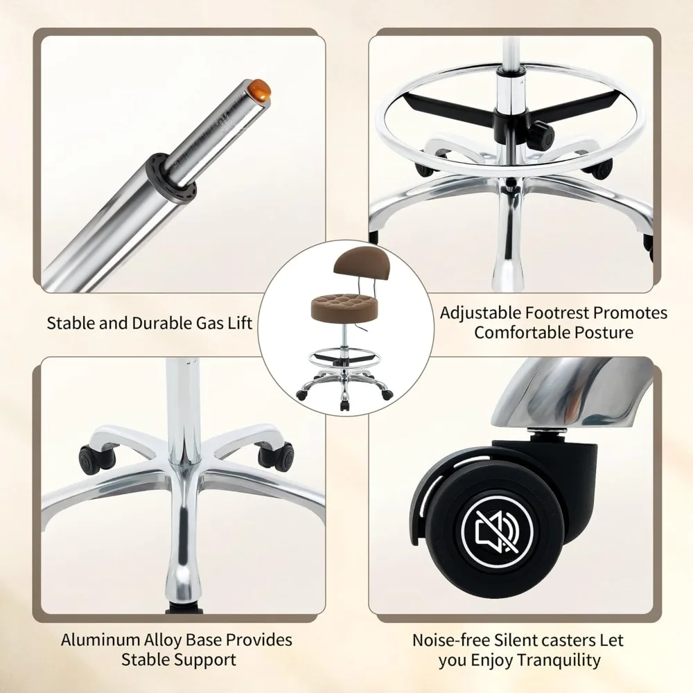 كرسي لمصفف الشعر (ارتفاع قابل للتعديل 20-27 بوصة) مقعد مع عجلات هادئة ومسند للقدمين مقعد جيتار مريح لـ L #5