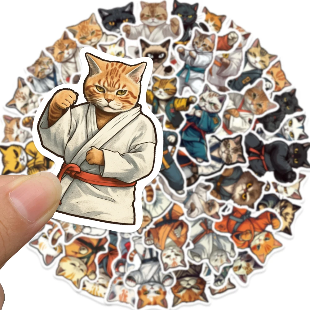 50Pcs Cool Taekwondo Kung fu Cat Stickers Waterproof Stickers for Water Bottle Laptop Phone Skateboard Sticker for Kids Gifts