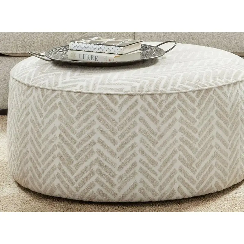 Transitional Style Round Upholstered Ottoman with Welt Trim, Solid Wood Frame, Multiple Finishes Available