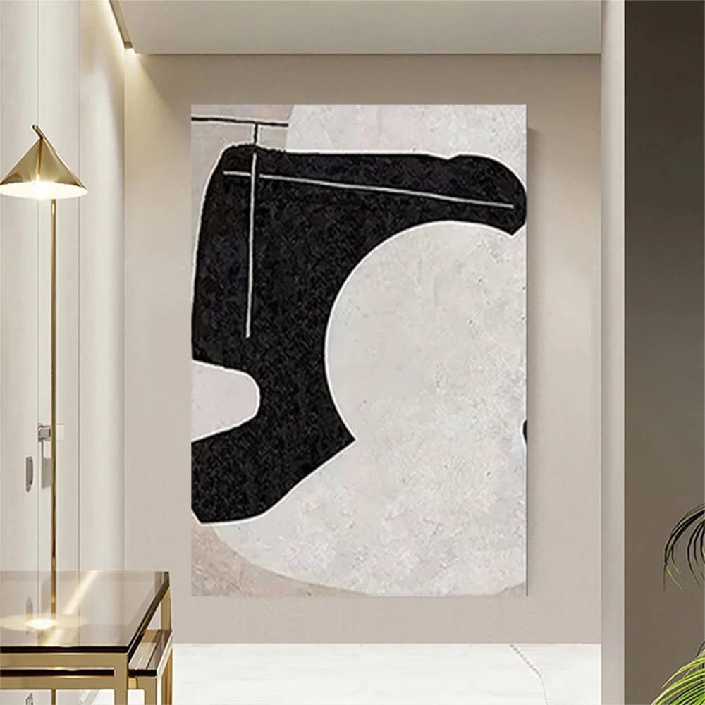 

Hand-Painted Abstract Oil Painting On Canvas Picture Creative Black And White Line Outline Drawing Wall Art Poster Decor Home