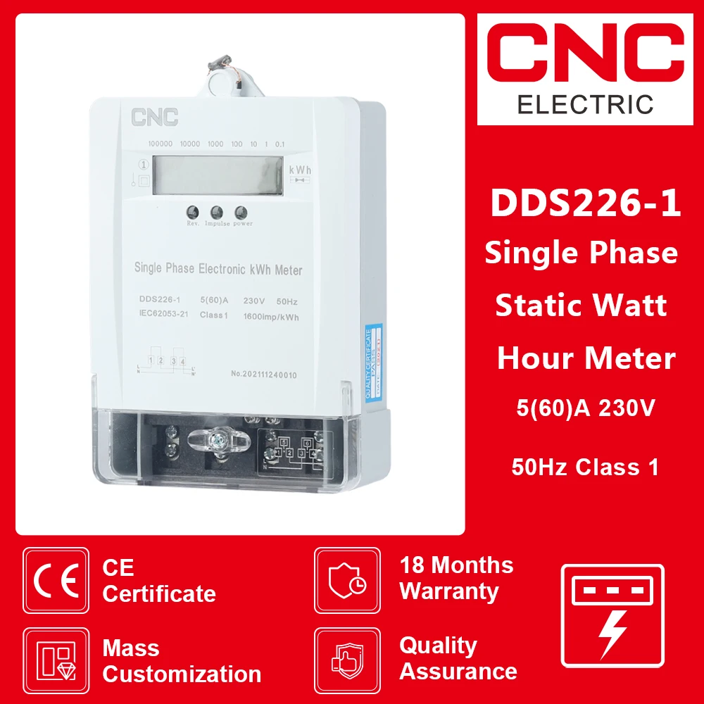 

CNC Single Phase Static Watt Hour Meter AC Active Energy 230V 50Hz Max 60A Class 1