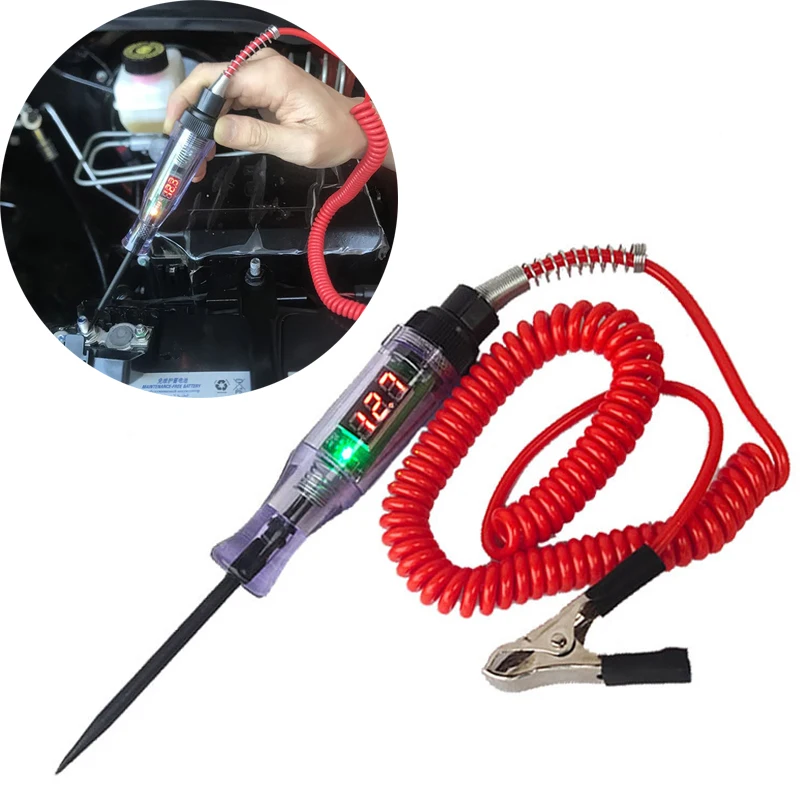 Probador de circuito de coche con pantalla Digital, pluma de sonda automotriz de voltaje de 6V, 12V y 24V, herramienta de diagnóstico de luz,