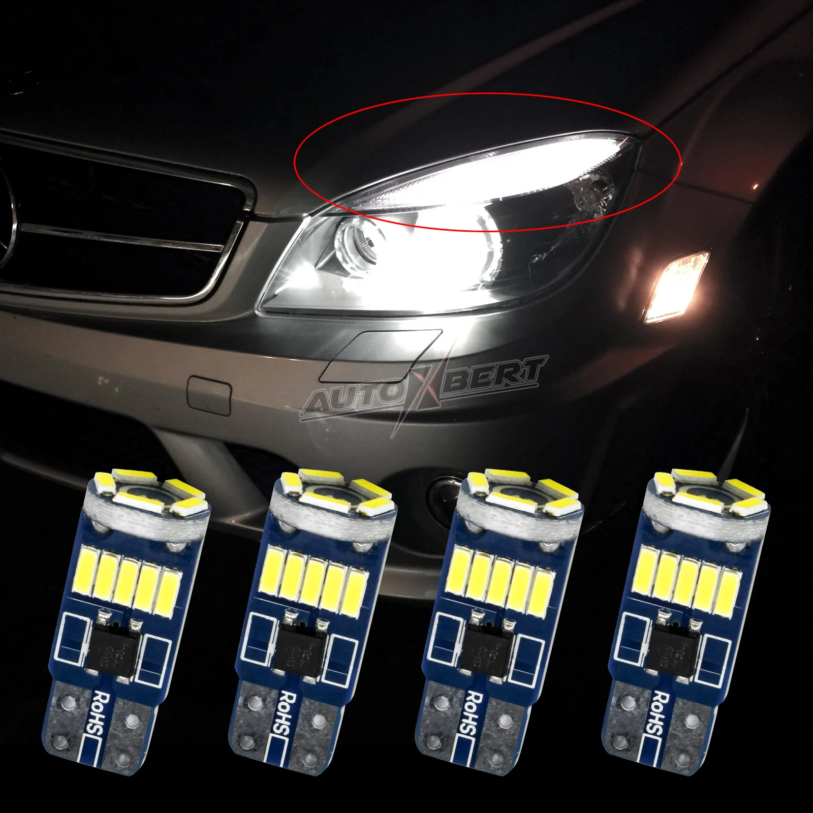 Xenon White LED No Error Eyebrow Eyelid Light Bulbs For Mercedes Benz W204 C300 C350 C63 AMG T10-15SMD Parking Lamp Replacement