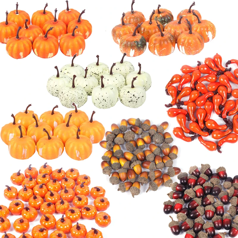 Mini Artificial Pumpkin Pine Cones Simulation Maple Leaves Halloween Pumpkin Thanksgiving Autumn Wedding Photo Props Decorations