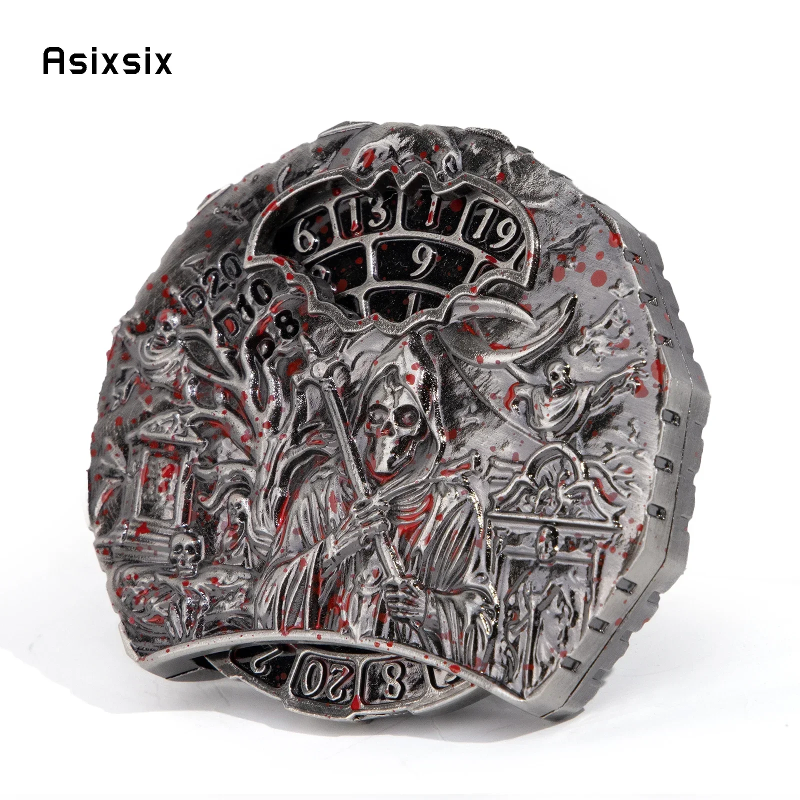 

Silver Red Skull Style A Spinning Wheel Toy with Dice for A Multiplayer Rotation Game, Featuring A Dice Scoring System