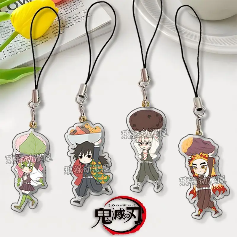 Demon Slayer Anime Tomioka Giyuu Kanroji Mitsuri Cosplay Figure Acrylic Mobile Phone Lanyard Chain Pendant Cute Keychain