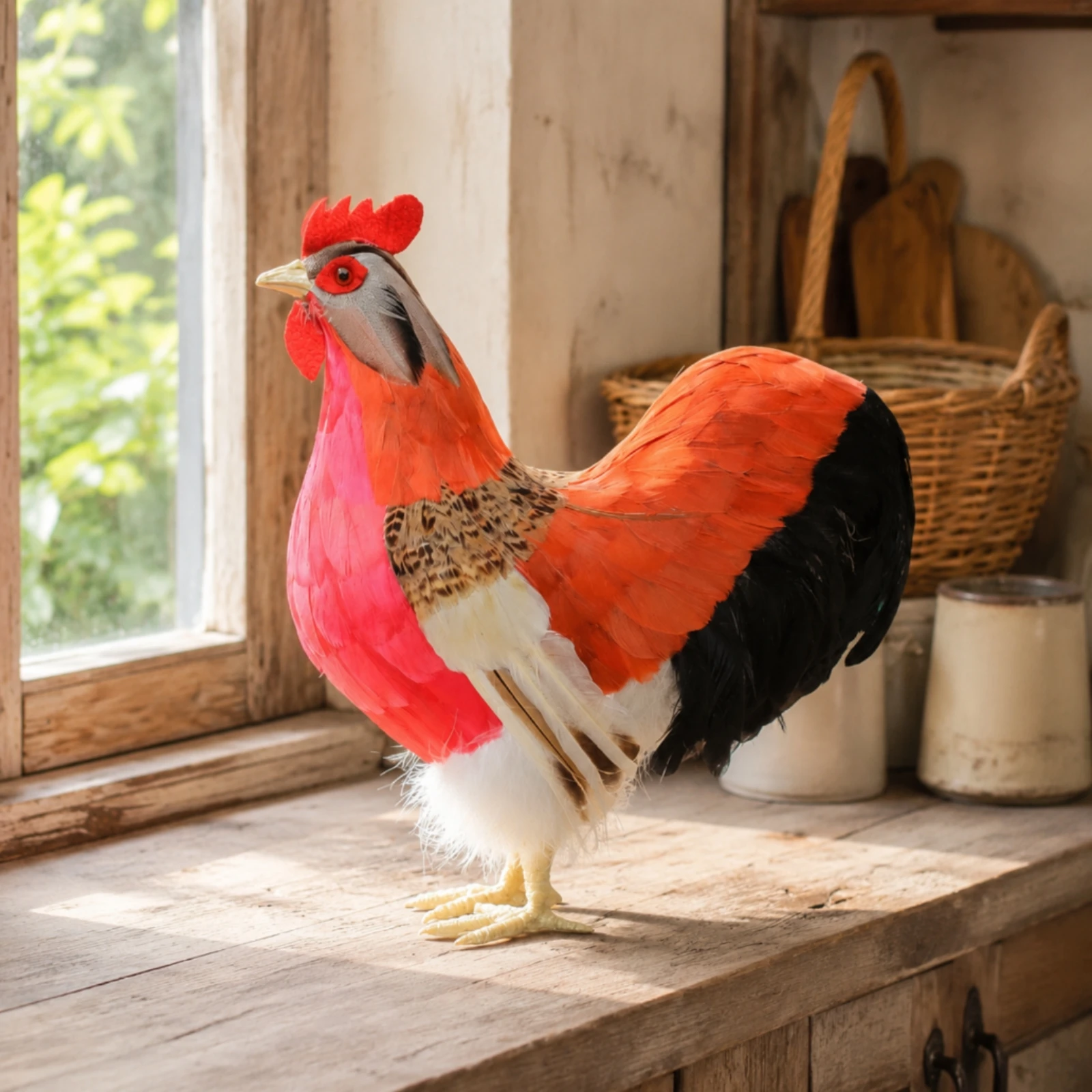 Cockerel Figurine with Feathers Decorative Cockerel Figurine Chicken Statue Simulation Hen Model Imitation for Farmhouse Decor
