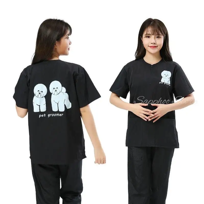 

Black Bichon Poodle Top Waterproof Pet Grooming Apron Antistatic Non-stick Pet Beautician Work Clothes Dog Cat Bathing Apron