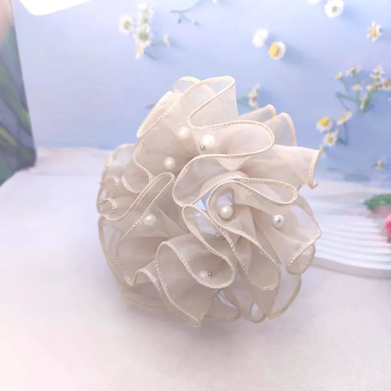 Spring and Summer New Fashionable Pearl Inlaid Hair Ring Extra Large Black Headdress Flower Updo Hair  Big Scrunchies for Women