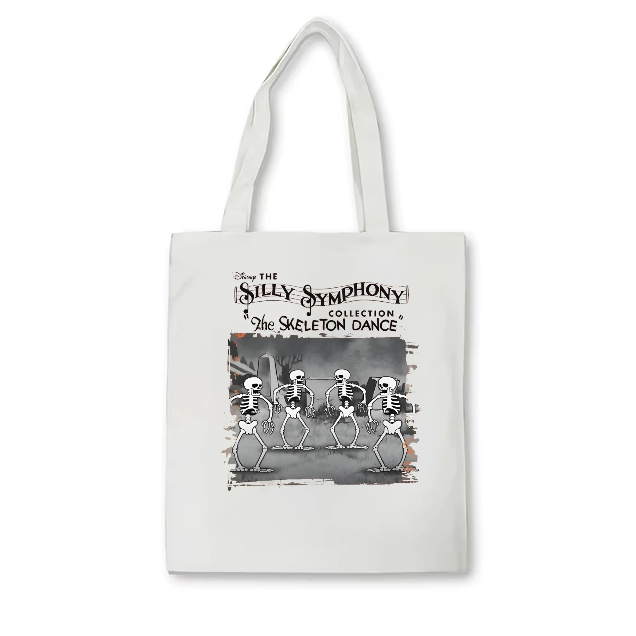 Silly Symphony Collection The Skeleton Dance pattern tote bag Funny Disney Disneyland Spooky Season Trip travel bag Halloween