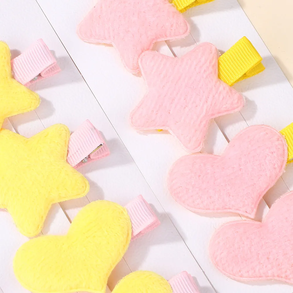 

4 шт. плюшевые заколки для волос с сердечками для девочек, хлопковые милые пятизвездочные банты, заколка для волос, детские аксессуары для волос, оптовая продажа