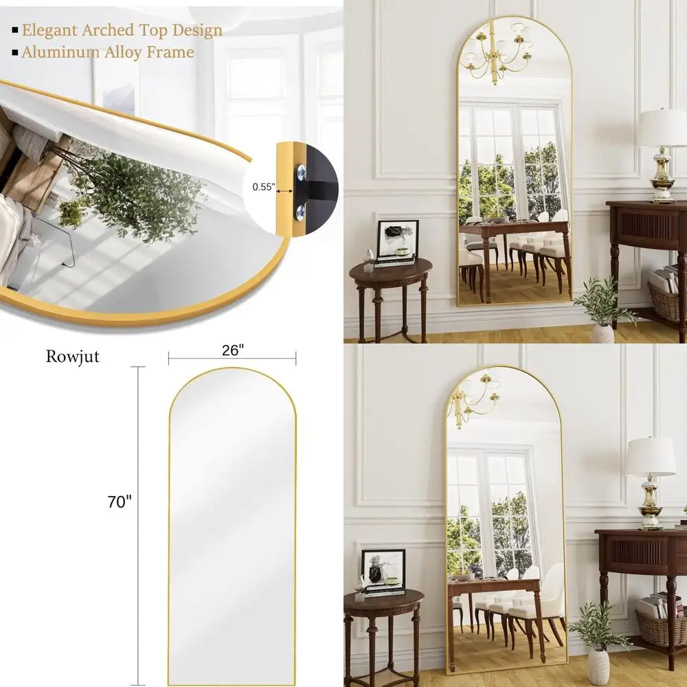 

Арочное напольное зеркало, полная длина 71x26, отдельно стоящее и настенное, алюминиевый каркас, золото