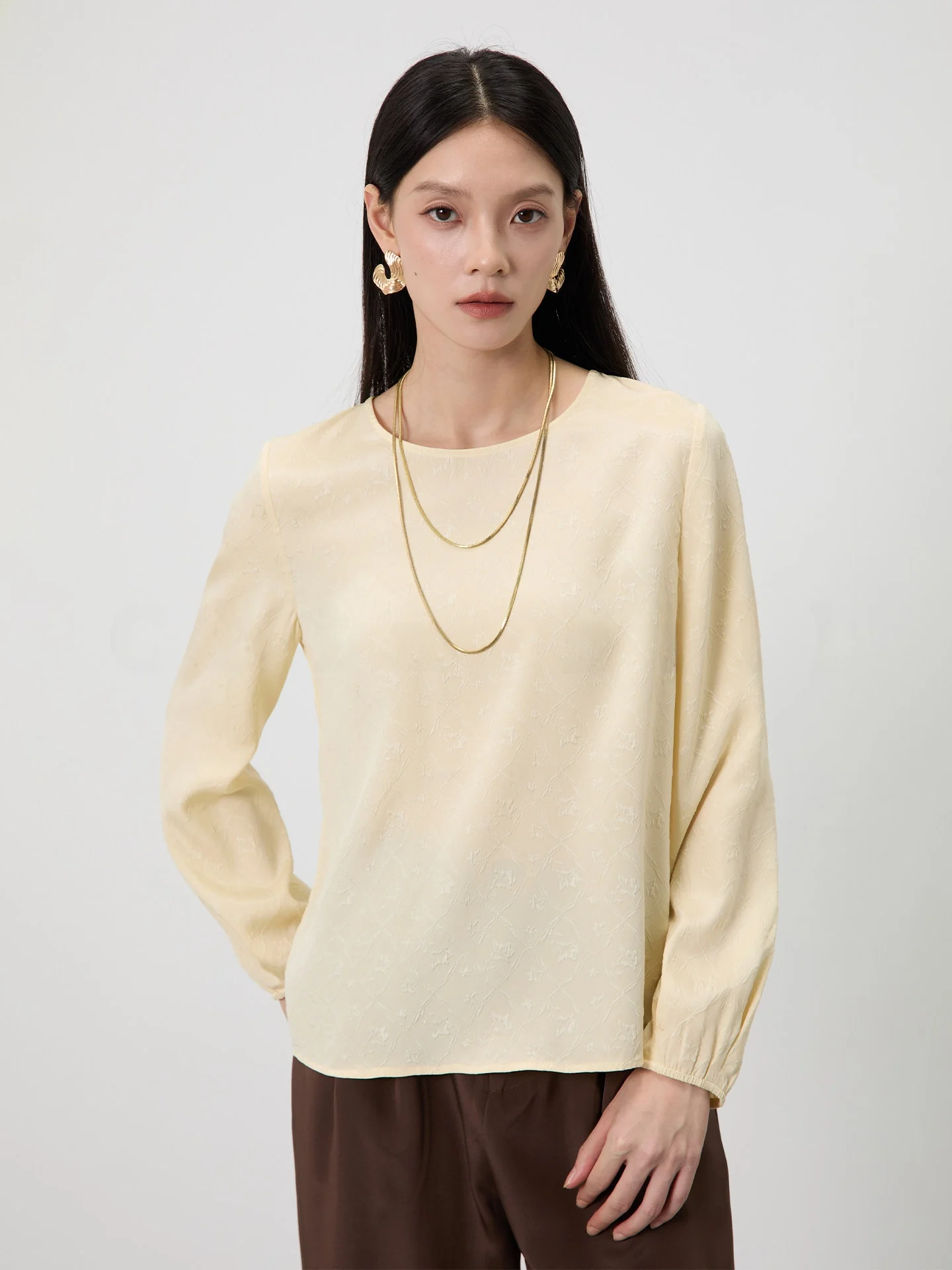 

Double-Sided Wear 19 Momme Silk Embroidery Top 100 Silk Pure Color Cover up Commute Shirt Casual Loose Fit round Neck