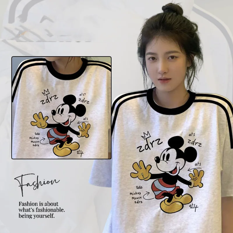 T Shirt Tops Women Mickey Print Loose T-Shirt Kawaii Cartoon Women Summer Top Harajuku Retro style Tee Shirt  Femme