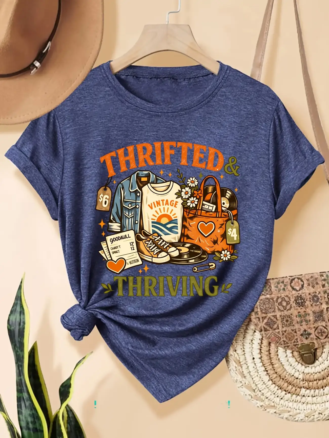

Plus size women's short sleeve T-shirt Thrifted And Thriving Vintage Fashion breathable fabric summer outfits women's clothing