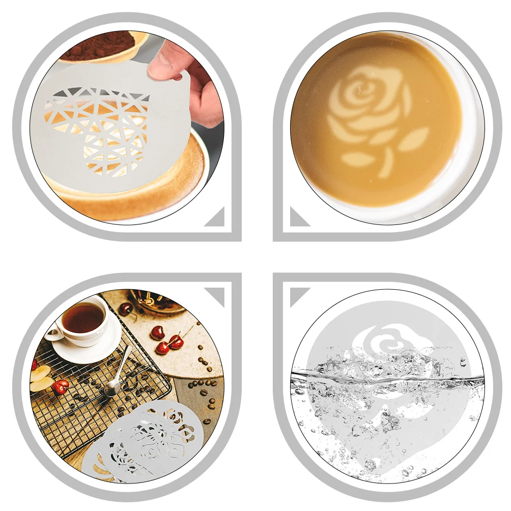 

6 pcs Coffee Stencils Stainless Steel Diy Coffee Art Mould For Latte Cappuccino Cake Baking Templates Kitchen Bar Tools