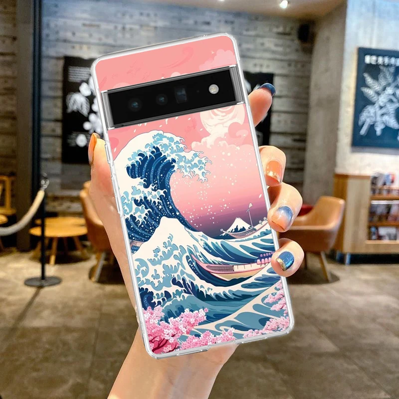 Phone Case For Google Pixel 9 8 7 6 9A 8A 7A 6A 5 4 5A 4A 3A Pro XL Soft Clear TPU Transparent Cover Fashion Great Blue Wave