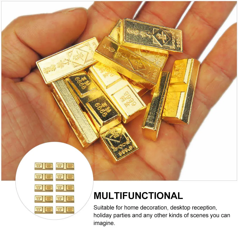 

10pcs Gold Bar Ingots Decor Premium Alloy Plated Fake Golden Bullion For Home Office Desktop Decoration Festival Party Supply