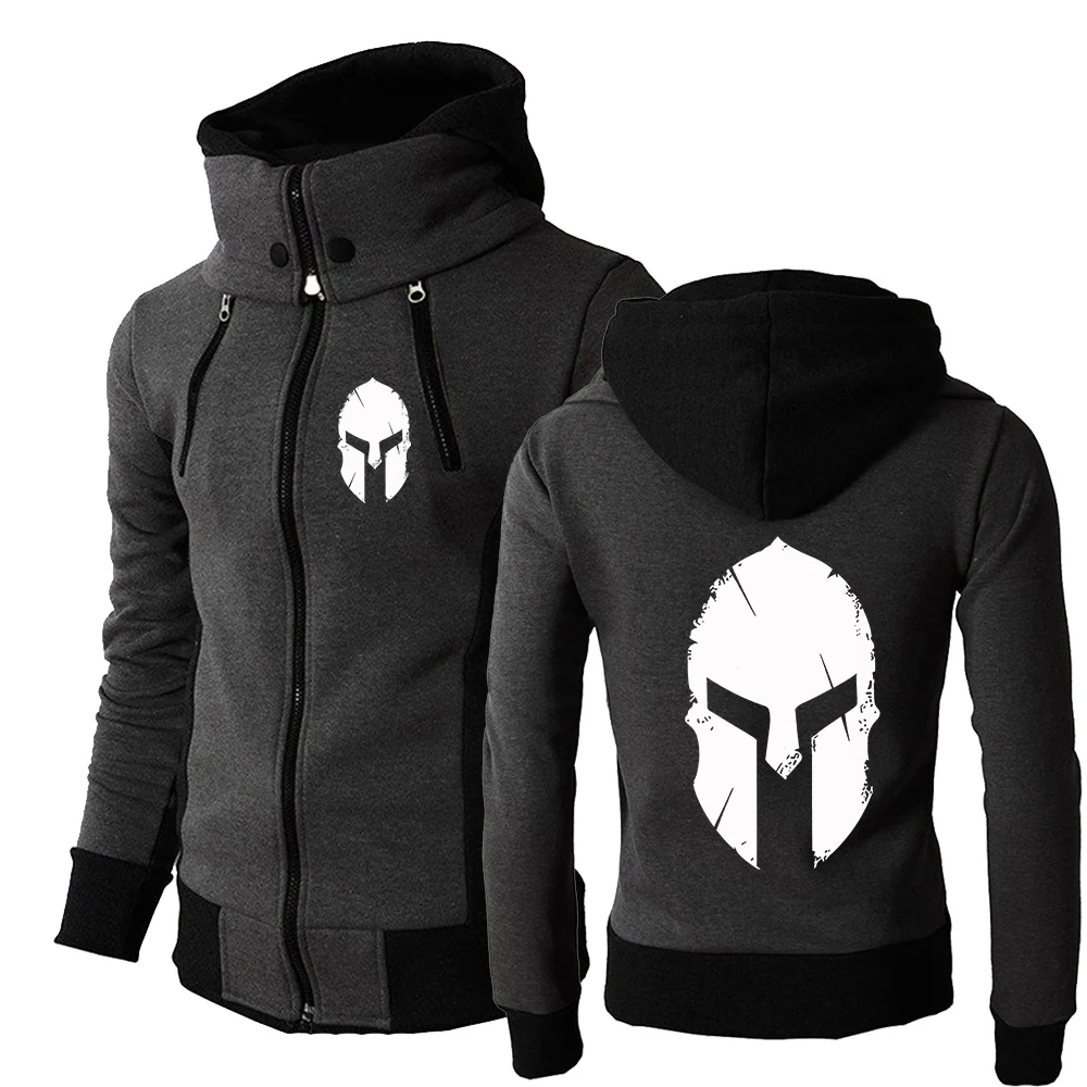 

Spartan logo The man's item is a three-color hoodie with a zipper It's a stylish and form-fitting piece suitable hoodies jacket