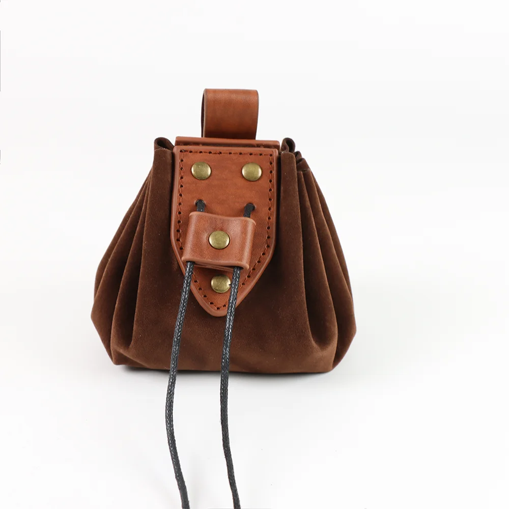 Medieval Faux Leather Drawstring Pouch Retro Nordic Portable Coin Purse Vintage Belt Pouch Dice Bag For LARP Ren Faire Accessori