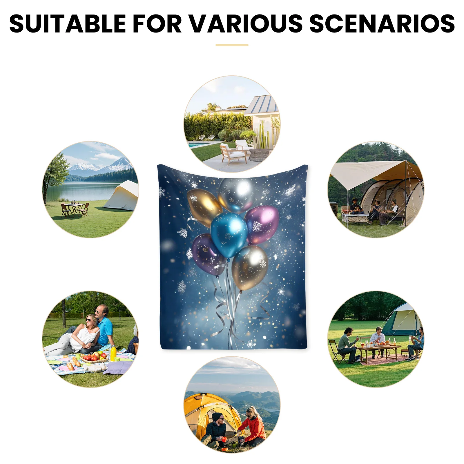 Transparent Balloons With Starry Sky And Snowflake Patterns Creative Design Outdoor Blanket For Winter-Themed Outdoor Adventure
